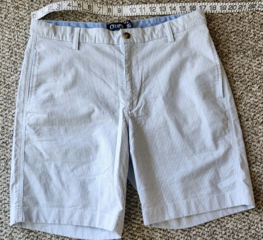 CHAPS - Blue & White Striped Seersucker Shorts, Mens 34 #322